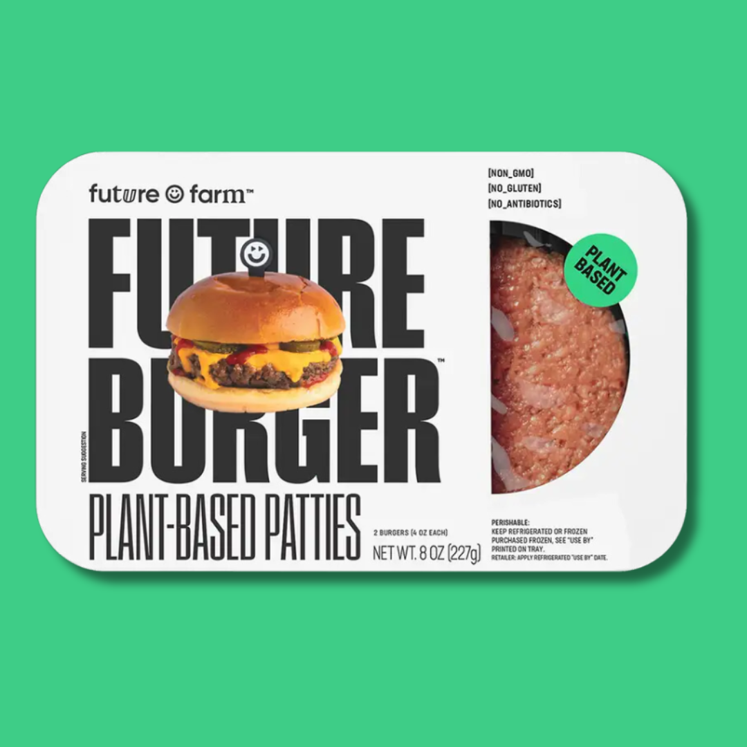 future farm plant based burgers in packaging